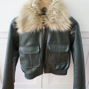 Green Silence + Noise Jacket with Fur Collar